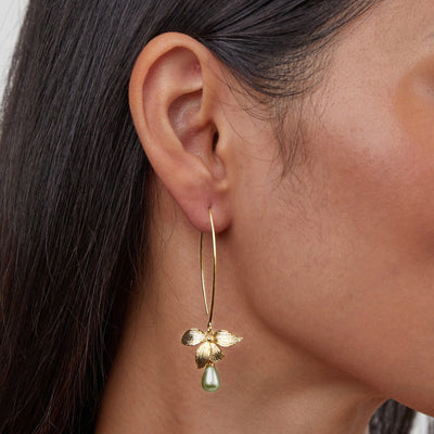 Viviana | Jade Pearl & Floral Drop Earrings