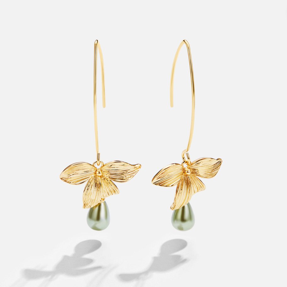 Viviana | Jade Pearl & Floral Drop Earrings