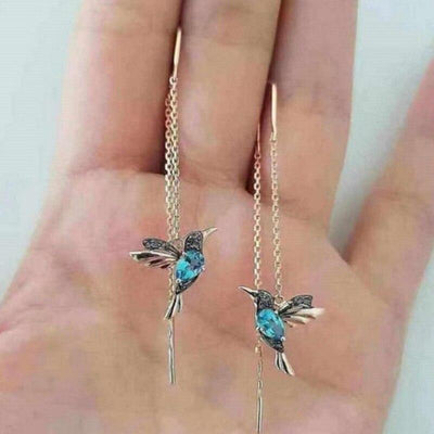 Elegant Hummingbird Wings Earrings Adorned with Enamel and Crystals