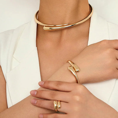 Contemporary Wrap Choker Necklace, Bracelet, and Ring Set
