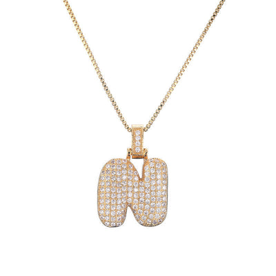 Initial Pave Bubble Necklace in 18k Gold
