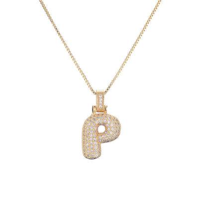 Initial Pave Bubble Necklace in 18k Gold