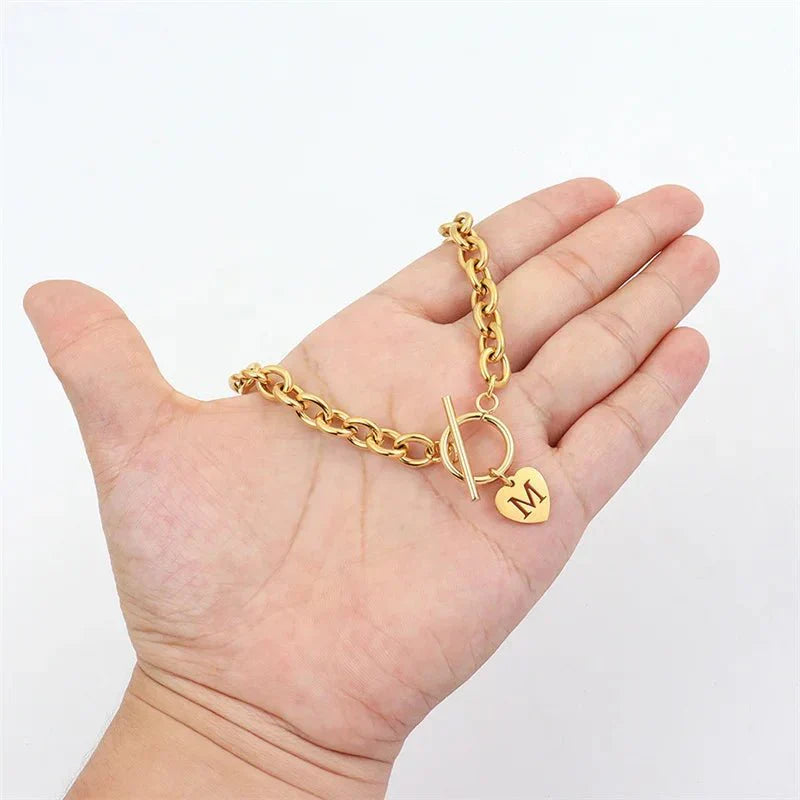 Personalized Initial Choker Necklace with Heart Paperclip Design