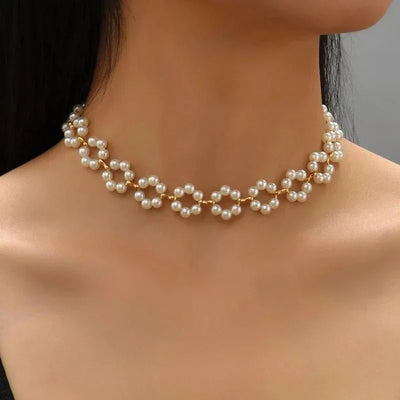 Floral Daisy Pearl Choker Necklace