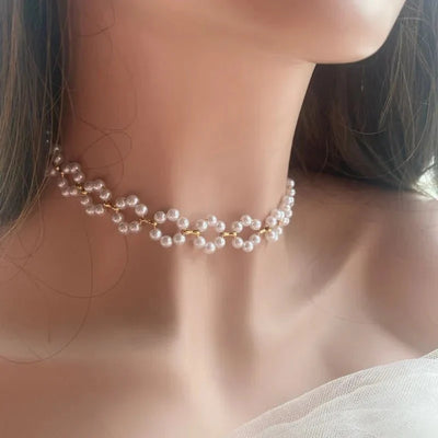 Floral Daisy Pearl Choker Necklace