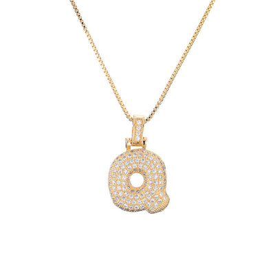 Initial Pave Bubble Necklace in 18k Gold