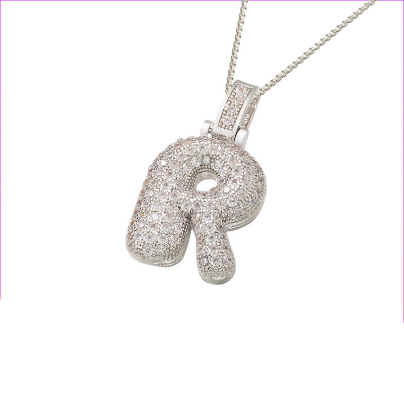 Initial Pave Bubble Necklace in 18k Gold