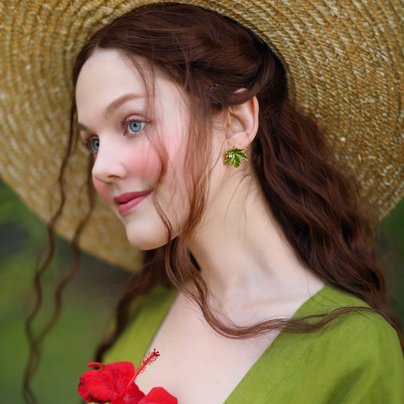 Emerald Maple Leaf Earrings