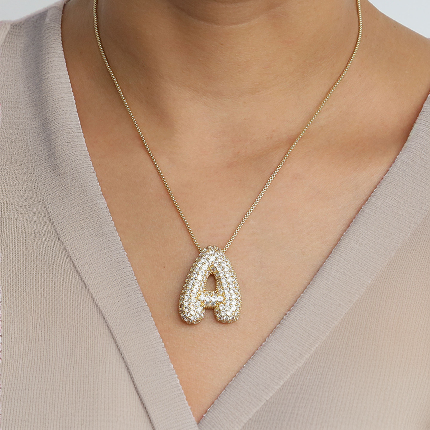 18k Gold Bubble Name Necklace with Diamond Accent