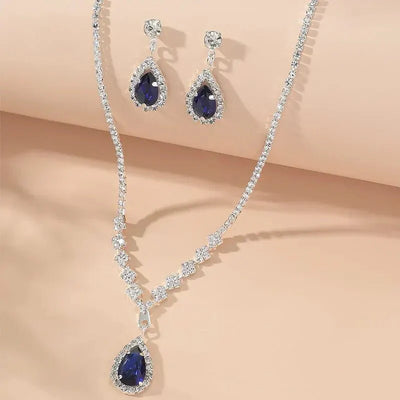 Radiant Blue Teardrop Diamond Necklace and Earring Set