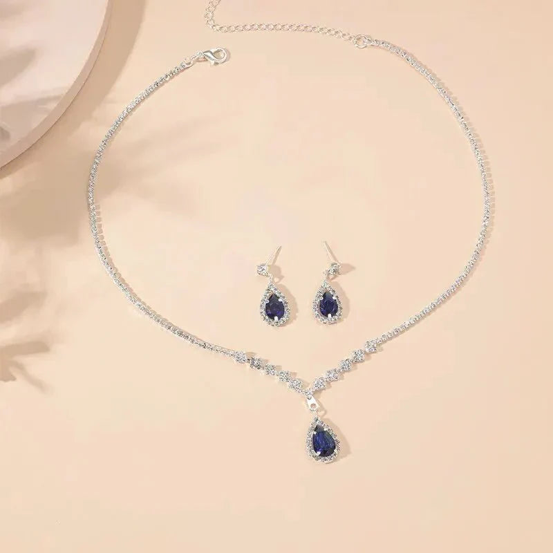 Radiant Blue Teardrop Diamond Necklace and Earring Set