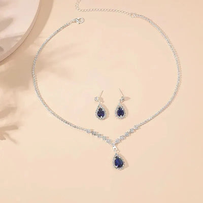 Radiant Blue Teardrop Diamond Necklace and Earring Set