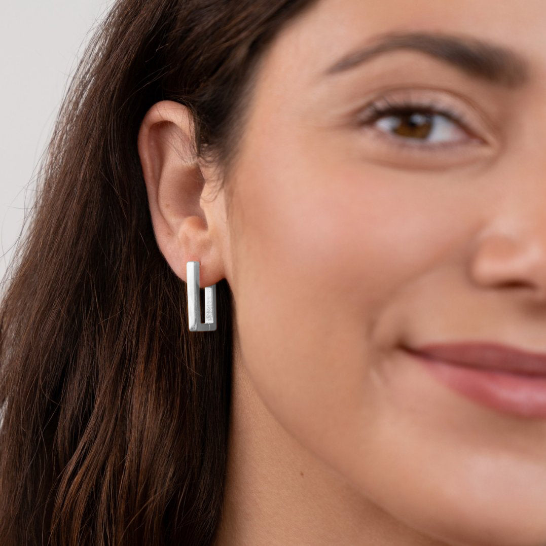 Silver Rectangular Earrings