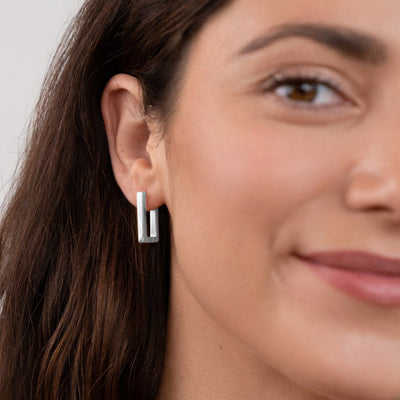 Silver Rectangular Earrings