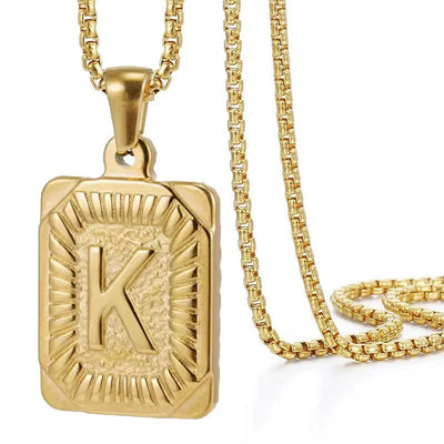 Textured Rectangular Initial Pendant Necklace