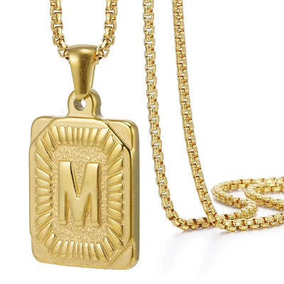 Textured Rectangular Initial Pendant Necklace