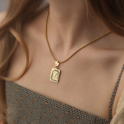 Textured Rectangular Initial Pendant Necklace