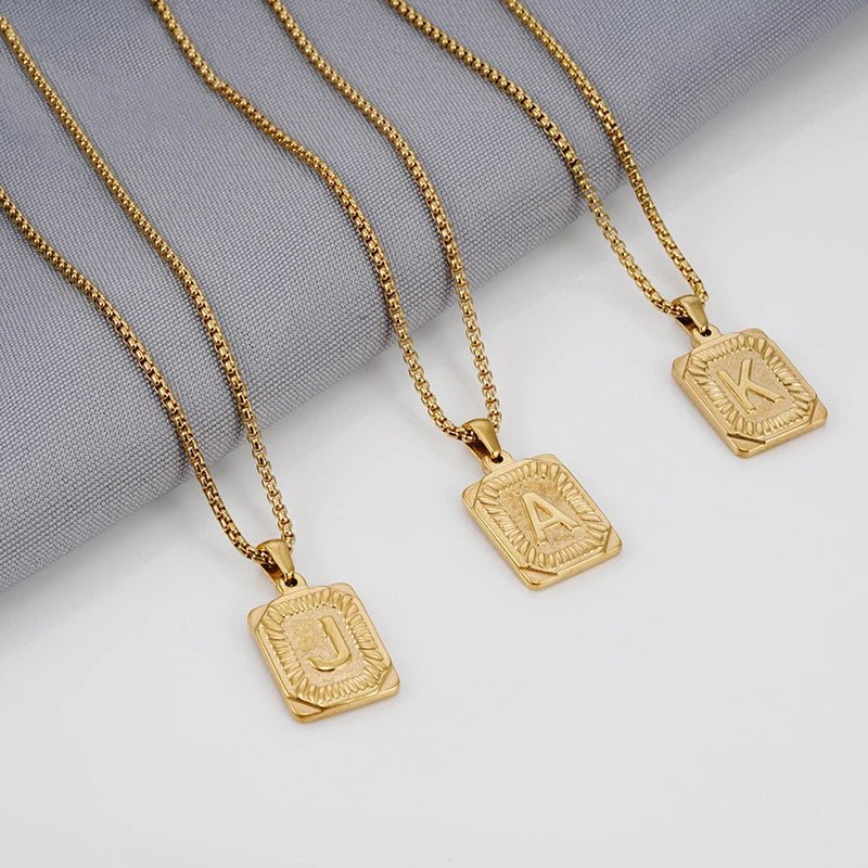 Textured Rectangular Initial Pendant Necklace