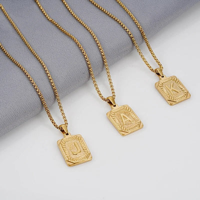 Textured Rectangular Initial Pendant Necklace