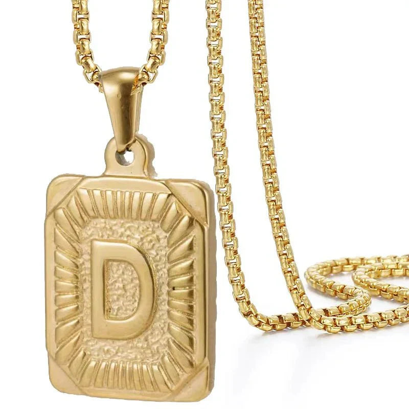 Textured Rectangular Initial Pendant Necklace