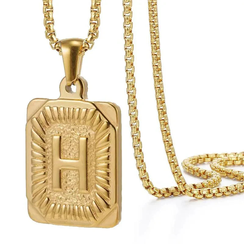 Textured Rectangular Initial Pendant Necklace