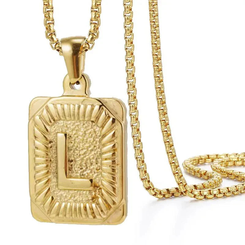 Textured Rectangular Initial Pendant Necklace