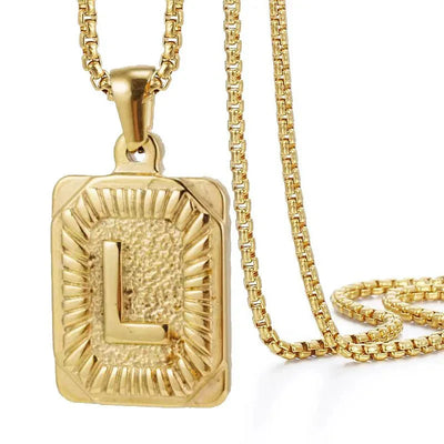 Textured Rectangular Initial Pendant Necklace