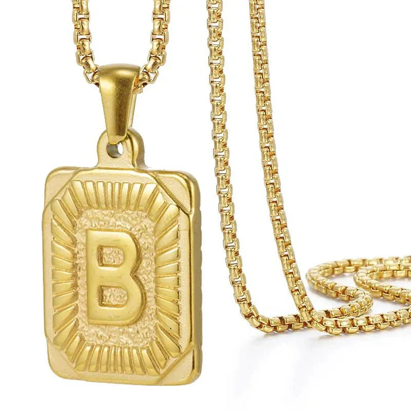 Textured Rectangular Initial Pendant Necklace