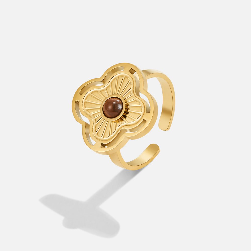 Tiger's Eye Lucky Flower Ring