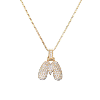 Initial Pave Bubble Necklace in 18k Gold