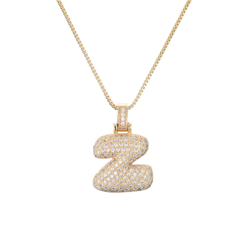 Initial Pave Bubble Necklace in 18k Gold
