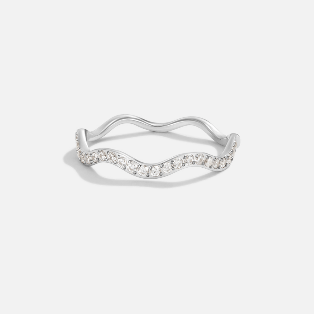 Zenya Silver Wave Ring with Crystal Accents