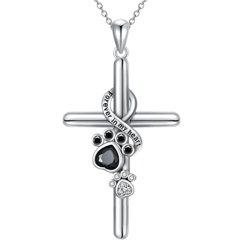 Matilda | Sterling Silver 925 Paw and Cross Pendant Necklace